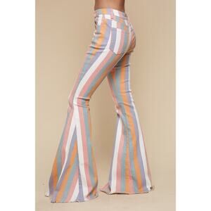 NWOT Wisteria Lane Womens Multi-Color Striped Super Flare Bell-Bottom Jean S